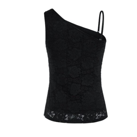 GRACE KARIN Women Comfy Lace Party Tank Tops Asymmetric One Shoulder BLACK XL - Picture 4 of 6